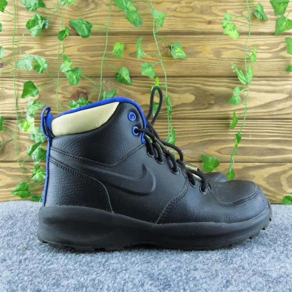 Nike Manoa PS Boys Black Leather Boots Y4 Lace‎ Up Athletic Shoes Medium